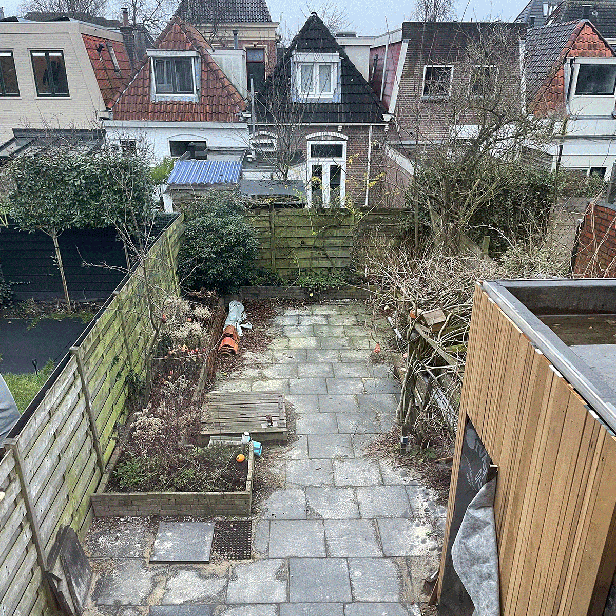 De achtertuin bij Jelmers nieuwe huis: van eind januari tot eind juni. 